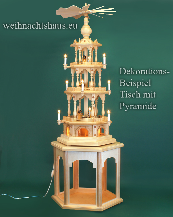 Seiffen Weihnachtshaus - Weihnachtspyramiden- Tisch beleuchtet Pyramidentisch  50 cm - Bild 3