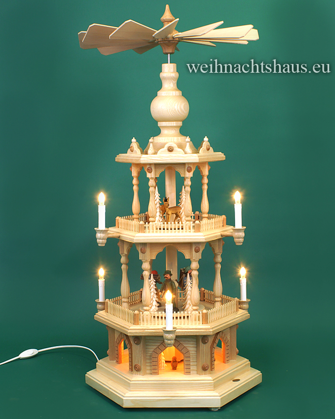 Seiffen Weihnachtshaus - Weihnachtspyramide  88 cm Pyramide elektrisch beleuchtet mit  Erzgebirgsfiguren - Bild 1