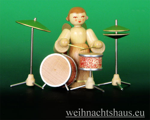 Seiffen Weihnachtshaus - Musikantenengel natur mit Schlagzeug - Bild 1