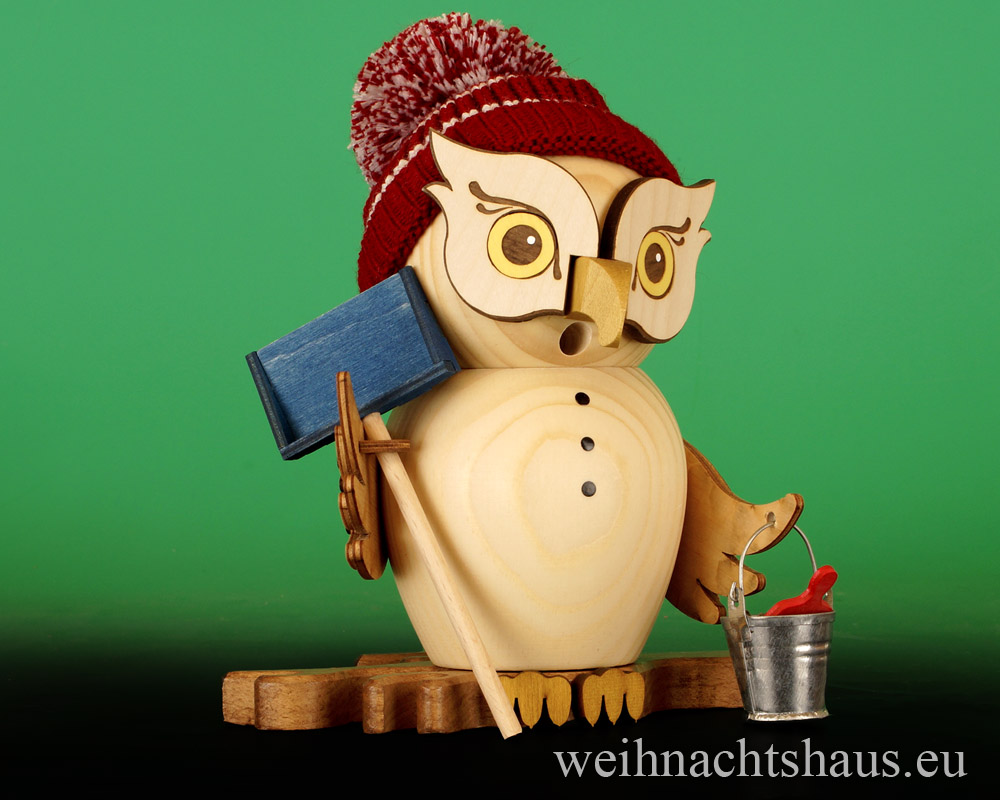 Seiffen Weihnachtshaus - <!--11-->Räuchermann Eule aus Holz Erzgebirge Schneefeger - Bild 1