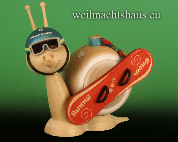 Seiffen Weihnachtshaus - <!--11-->Räucherschnecke Erzgebirge  mit Snowboard - Bild 1