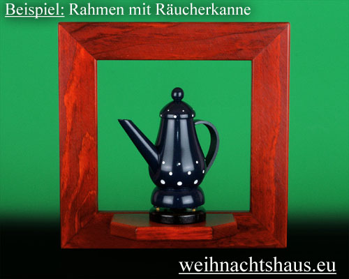 Rahmen zum Dekorieren Bilderrahmen Küche Wohnzimmer Räucherkanne Blau Kanne zum Räuchern Blaue Räucherkannen Holz Deko Rahmen Wandrahmen Fichterahmen Holzrahmen