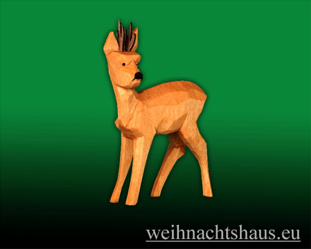 Reh Tiere Erzgebirge geschnitzt aus Holz Rehbock geschnitzter Hirsch Rehgruppe 