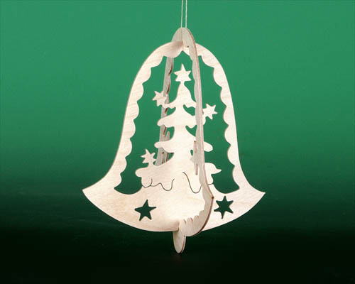 Seiffen Weihnachtshaus - Laubsägebaumbehang Glöckchen räumlich Tannenbaum - Bild 1
