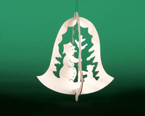 Seiffen Weihnachtshaus - Laubsägebaumbehang natur räumlich Glöckchen Schneemann - Bild 1
