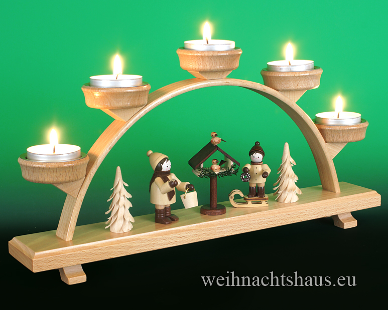 Schwibbogen Erzgebirge Winterkinder für Teelichte Kerzen