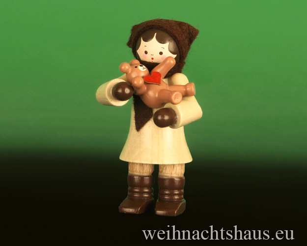Seiffen Weihnachtshaus - Erzgebirge Winterkinder natur Mädchen mit Teddy im Arm - Bild 1
