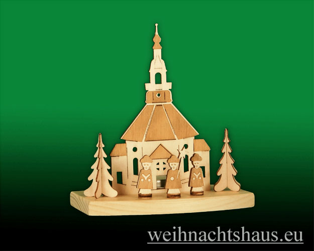 Seiffen Weihnachtshaus - Teelicht Kerzenleuchter Erzgebirge Seiffener Kirche mit Figuren - Bild 1