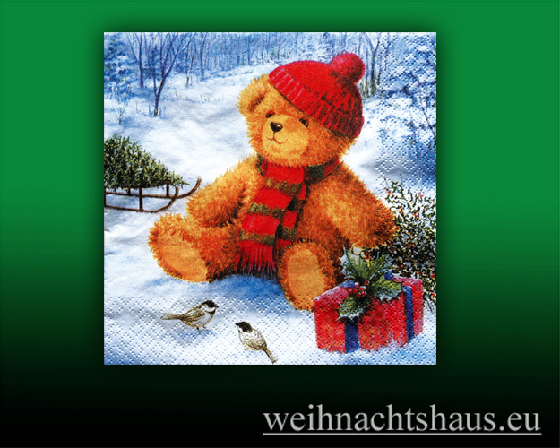 Seiffen Weihnachtshaus - Weihnachtsservietten Teddy Weihnachtsmann - Bild 1