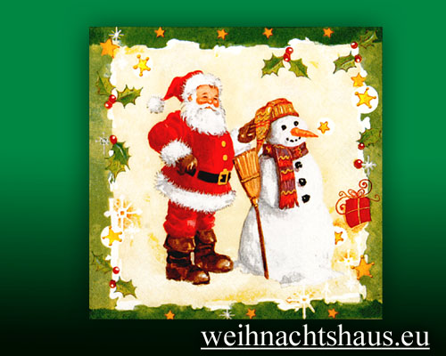 Seiffen Weihnachtshaus - Weihnachtsservietten Weihnachtsmann mit Schneemann - Bild 1