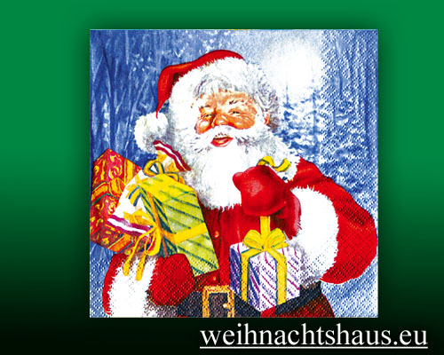 Seiffen Weihnachtshaus - Weihnachtsservietten Weihnachtsmann mit Paketen - Bild 1