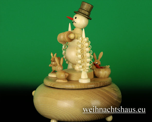 Seiffen Weihnachtshaus - <!--01-->Spieldose Erzgebirge Kugelschneemann Musikant Akkordeon - Bild 2