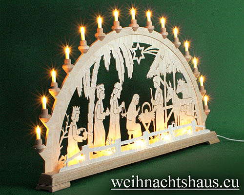 Seiffen Weihnachtshaus - Schwibbogen 20 Kerzen Christi Geburt 100 cm - Bild 2