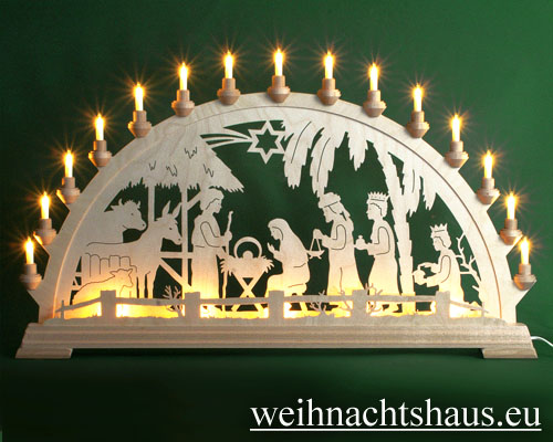 Seiffen Weihnachtshaus - Schwibbogen 20 Kerzen Christi Geburt 80 cm - Bild 1