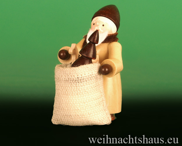 Seiffen Weihnachtshaus - Erzgebirge Winterkinder natur Weihnachtsmann mit Sack - Bild 1