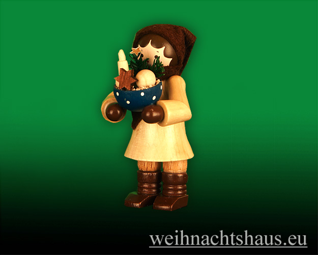 Seiffen Weihnachtshaus - Erzgebirge Winterkinder natur Frau mit blauer Schüssel - Bild 1