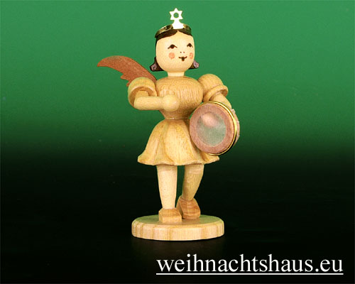 Seiffen Weihnachtshaus - Kurzrockengel natur Tamburin - Bild 1