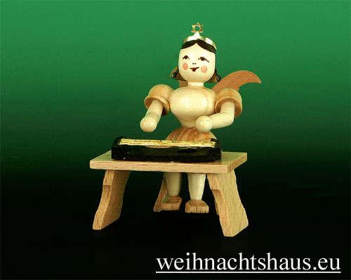 Seiffen Weihnachtshaus - Kurzrockengel natur Zither - Bild 1