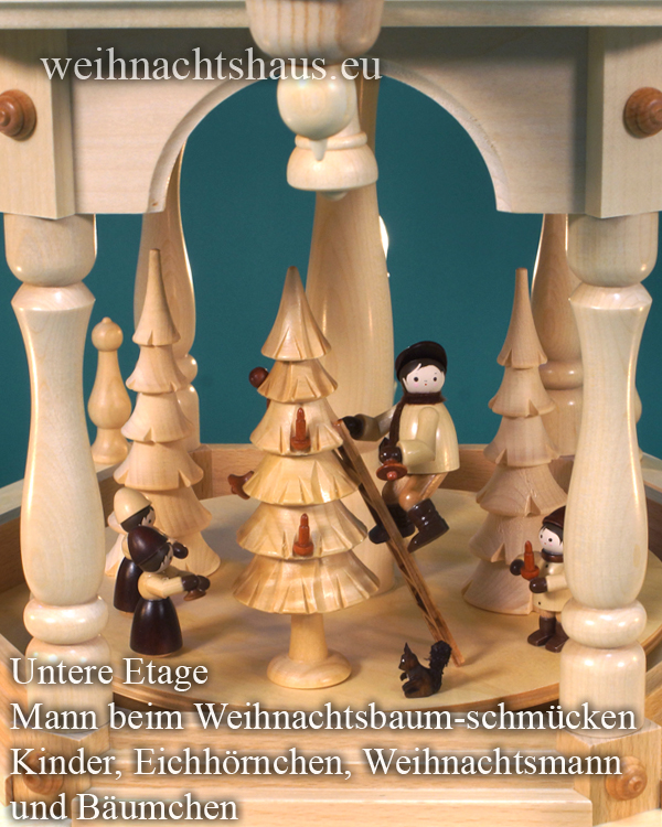 Seiffen Weihnachtshaus - Weihnachtspyramide 109 cm Pyramide elektrisch beleuchtet Stufen mit Winter- und Waldfiguren - Bild 3