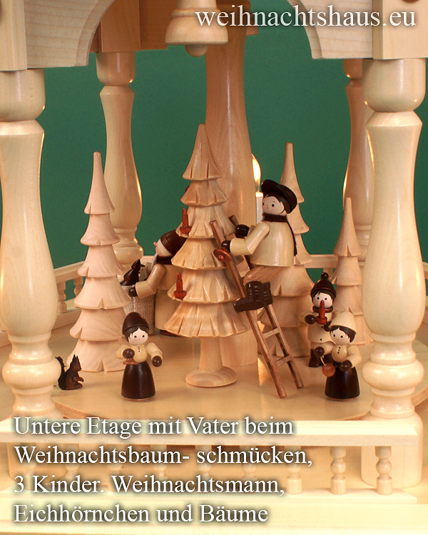 Seiffen Weihnachtshaus - Weihnachtspyramide 109 cm Pyramide elektrisch beleuchtet  Zaun mit Winter und Waldfiguren - Bild 3