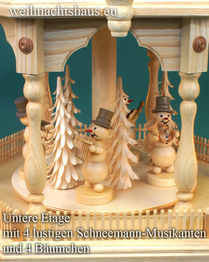 Seiffen Weihnachtshaus - Weihnachtspyramide 138 cm Pyramide mit Zaun 5 Stock  mit Schneemannfiguren - Bild 3