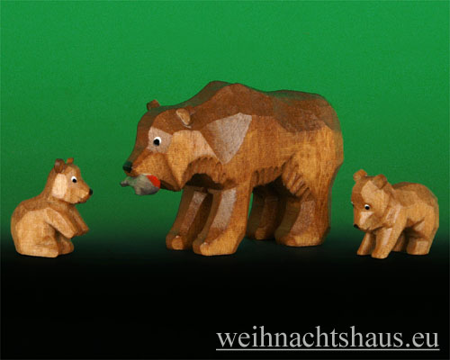 Seiffen Weihnachtshaus - Bärenfamilie geschnitzt aus Holz - Bild 1