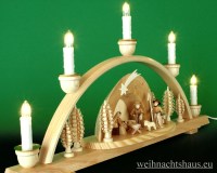 Schwibbogen Erzgebirge beleuchtet Krippe aus Holz geschnitzt Geburt Schwibbögen christlich Weihnacht Krippenmotiv