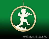Seiffen Weihnachtshaus - Baumbehang Ring mit Engelsjunge und Flöte Erzgebirge 7 cm - Bild 1