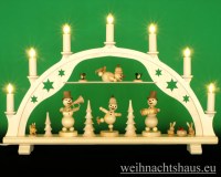 Seiffen Weihnachtshaus - Schwibbogen 7 Kerzen Schneemannkonzert 54 cm - Bild 1