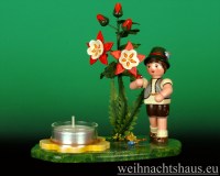Seiffen Weihnachtshaus - Teelichtkerzenhalter Hubrig Blumenkind Jung 17cm Akelei/NEU 2012 - Bild 1