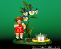 Seiffen Weihnachtshaus - Teelichtkerzenhalter Hubrig Blumenkind Mädchen 17cm Hornveilchen/NEU 2012 - Bild 1