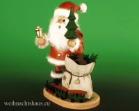 Seiffen Weihnachtshaus - <!--03-->Räuchermann großer Wichtel Weihnachtsmann mit Eisenbahn - Bild 2