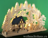 Seiffen Weihnachtshaus - Doppelschwibbogen-Erzgebirge 17 Kerzen Am Waldbach 60 cm - Bild 2