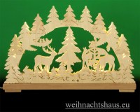 Seiffen Weihnachtshaus - Doppelschwibbogen Erzgebirge 10 Kerzen Waldtiere 43 cm - Bild 1