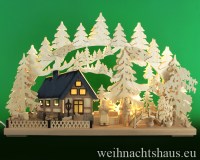 Seiffen Weihnachtshaus - Doppelschwibbogen-Erzgebirge 17 Kerzen Am Waldbach 60 cm - Bild 1
