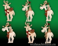 Seiffen Weihnachtshaus - Laubsägebaumbehang Furnierholz Satz 6 tlg. Weihnachtselche - Bild 1