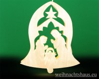 Seiffen Weihnachtshaus - Fensterbild elektrisch beleuchtet Glocke mit Krippe - Bild 1