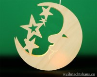 Fensterbild Mond beleuchtet Holz Holzfensterbilder Mondbild elektrisch beleuchteter Fenstermond Dekomond mit Sternenmond Monde