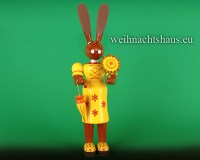 Seiffen Weihnachtshaus - Großer Osterhase Hasenfrau gelbes Kleid ca. 42cm - Bild 1