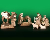 Seiffen Weihnachtshaus - Krippefiguren geschnitzt 13 tlg braun - Bild 1