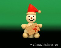 Seiffen Weihnachtshaus - .Kugelschneemann natur Junior mit Roter Mütze sitzend - Bild 1