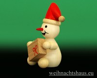 Seiffen Weihnachtshaus - .Kugelschneemann natur Junior mit Roter Mütze sitzend - Bild 2