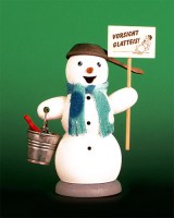 Seiffen Weihnachtshaus - <!--13-->Räuchermann Schneemann mit Schild Glatteis - Bild 1