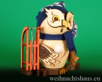 Seiffen Weihnachtshaus - <!--11-->Räuchermann Eule aus Holz Erzgebirge mit Schlitten - Bild 1
