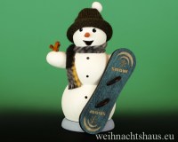 Seiffen Weihnachtshaus - <!--13-->Räuchermann Schneemann mit Snowboard - Bild 1