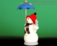 Seiffen Weihnachtshaus - <!--13-->Räuchermann Schneemann mit Schirm - Bild 2