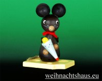 Maus mit Zuckertüte Schulanfang Figur Geschenk für Schulanfänger Dekomaus aus Holz Erzgebirge
