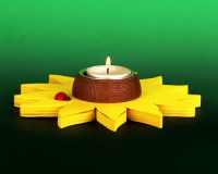 Seiffen Weihnachtshaus -  Teelichtleuchter Blume gelb - Bild 1