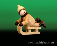 Seiffen Weihnachtshaus - Erzgebirge Winterkinder natur Rodler liegend - Bild 1