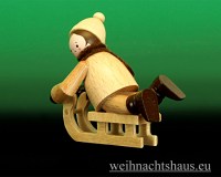 Seiffen Weihnachtshaus - Erzgebirge Winterkinder natur Rodler liegend - Bild 2
